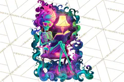 Skeleton Lady Clipart PNG Neon Skull Woman Reading Halloween Product Image 2