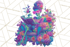Skeleton Lady Clipart PNG Neon Skull Woman Reading Halloween Product Image 3