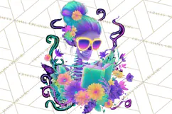 Skeleton Lady Clipart PNG Neon Skull Woman Reading Halloween Product Image 5