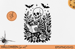 Skeleton Reading with Flowers Clipart SVG Product Image 1