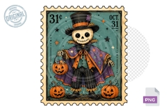 Skeleton Scarecrow Halloween Stamp PNG Sublimation Design Product Image 1