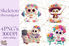 Skeleton Shenanigans Clipart, Dia de los Muertos Skeletons Product Image 1