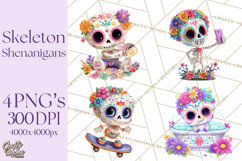 Skeleton Shenanigans Clipart, Dia de los Muertos Skeletons Product Image 1