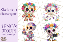 Skeleton Shenanigans Clipart, Dia de los Muertos Skeletons Product Image 1