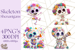 Skeleton Shenanigans Clipart, Dia de los Muertos Skeletons Product Image 1