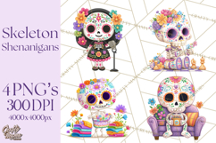 Skeleton Shenanigans Clipart, Dia de los Muertos Skeletons Product Image 1