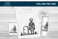 Skeleton standing beside tombstone SVG cricut Cut File
