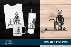 Skeleton standing beside tombstone SVG Laser Cut File