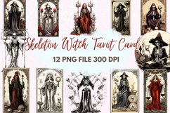Skeleton Witch Tarot Card Watercolor Sublimation clipart Product Image 1