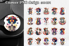 Skeleton mom car coaster sublimation | Round coaster PNG Product Image 1