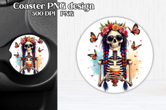 Skeleton mom car coaster sublimation | Round coaster PNG Product Image 1