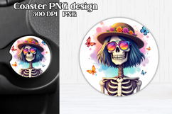 Skeleton mom car coaster sublimation | Round coaster PNG Product Image 1