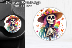 Skeleton mom car coaster sublimation | Round coaster PNG Product Image 1