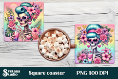 Skeleton mom square coaster | Skull with flowers coaster Product Image 1