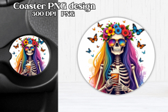 Skeleton mom car coaster sublimation | Round coaster PNG Product Image 1
