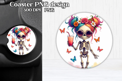 Skeleton mom car coaster sublimation | Round coaster PNG Product Image 1