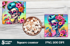 Skeleton mom square coaster | Skull with flowers coaster Product Image 1