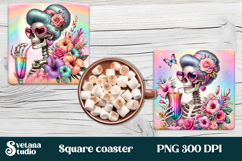 Skeleton mom square coaster | Skull with flowers coaster Product Image 1
