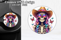Skeleton mom car coaster sublimation | Round coaster PNG Product Image 1