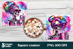 Skeleton mom square coaster | Skull with flowers coaster Product Image 1