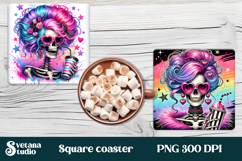 Skeleton mom square coaster | Skull with flowers coaster Product Image 1