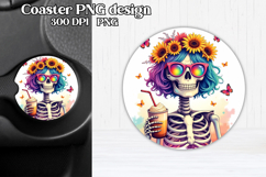 Skeleton mom car coaster sublimation | Round coaster PNG Product Image 1