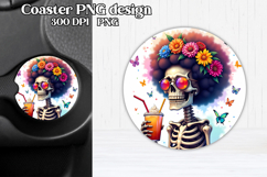 Skeleton mom car coaster sublimation | Round coaster PNG Product Image 1