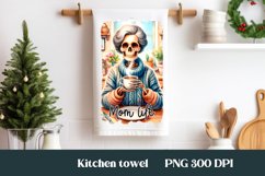 Skeleton mom kitchen towel PNG | Tea towel sublimation Product Image 1