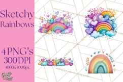 Sketchy Rainbow Doodle Clipart PNG, Whimsical Colorful Arch Product Image 1