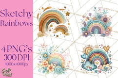 Sketchy Rainbow Doodle Clipart PNG, Whimsical Colorful Arch Product Image 1
