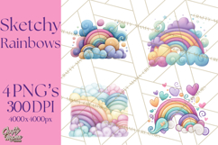 Sketchy Rainbow Doodle Clipart PNG, Whimsical Colorful Arch Product Image 1