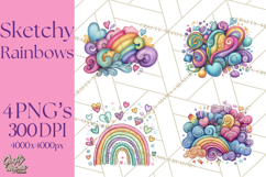 Sketchy Rainbow Doodle Clipart PNG, Whimsical Colorful Arch Product Image 1
