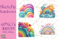 Sketchy Rainbow Doodle Clipart PNG, Whimsical Colorful Arch Product Image 1