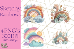 Sketchy Rainbow Doodle Clipart PNG, Whimsical Colorful Arch Product Image 1
