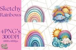 Sketchy Rainbow Doodle Clipart PNG, Whimsical Colorful Arch Product Image 1