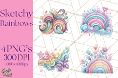 Sketchy Rainbow Doodle Clipart PNG, Whimsical Colorful Arch Product Image 1
