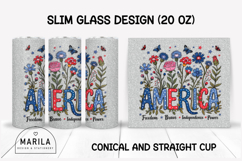 Floral America 4th of July Skinny Tumbler Sublimation Product Image 1