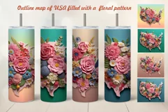 3d sublimation tumbler wrap - USA outline map with flowers Product Image 1