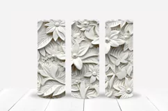 3D White Flowers Tumbler Wrap | Seamless Carved Look PNG Product Image 1
