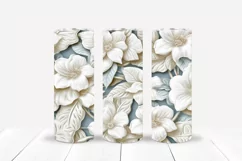 3D White Flowers Tumbler Wrap | Seamless Carved Look PNG Product Image 1