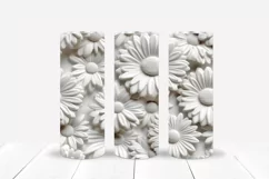 3D White Flowers Tumbler Wrap | Seamless Carved Look PNG Product Image 1