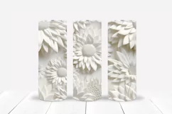 3D White Flowers Tumbler Wrap | Seamless Carved Look PNG Product Image 1
