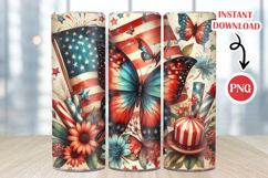 4th Of July Butterfly Tumbler, Skinny Tumbler Warp PNG Product Image 1