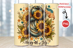 Happy 4th Of July Tumbler Warp, Sunflower Skinny Tumbler PNG Product Image 1
