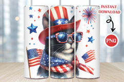 Patriotic Dog Tumbler Sublimation | Skinny Tumbler Warp PNG Product Image 1