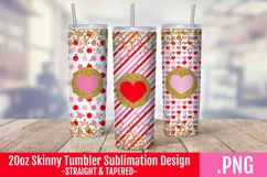 Valentine Glitter Heart 20 oz Skinny Tumbler Sublimation PNG Product Image 1