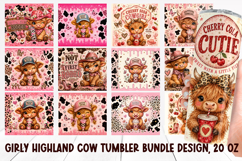 Girly Highland Cow Tumbler Wrap PNG 20oz Product Image 1