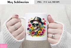 Watercolor Flower|Wearing Hat Skull Mug Sublimation Product Image 1