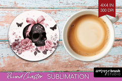 Skull Cute Round Coaster Pink Halloween Coaster PNG Product Image 1
