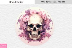 3d Watercolor Floral Skull|Pink Flower Halloween Round Desig Product Image 1